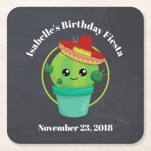 Cute Cactus in een Sombrero op het zwarte alkbord Kartonnen Onderzetters