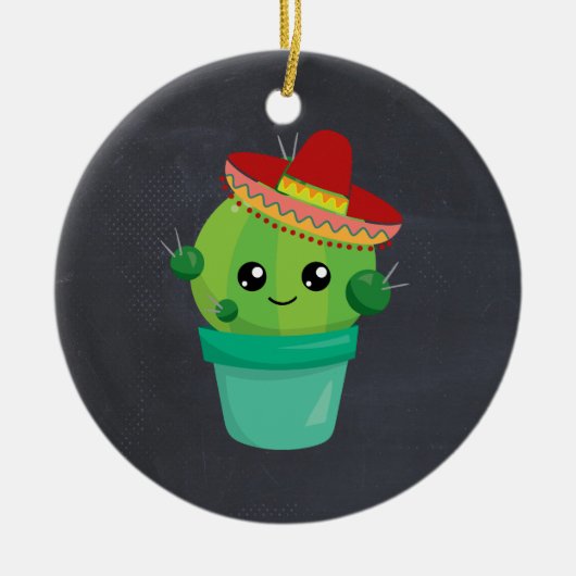 Cute Cactus in een Sombrero op het zwarte alkbord Keramisch Ornament (Voorkant)
