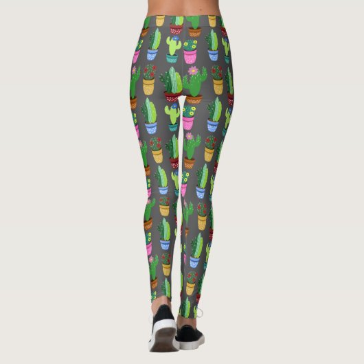 Cute Cactus in Planters Pattern Leggings (Achterkant)