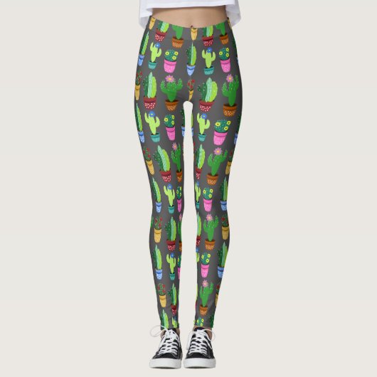Cute Cactus in Planters Pattern Leggings (Voorkant)