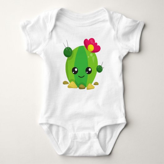 Cute Cactus, Kawaii Cactus, Green Cactus, Flowers Romper (Voorkant)