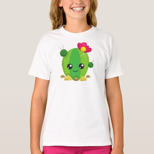 Cute Cactus, Kawaii Cactus, Green Cactus, Flowers T-shirt (Voorkant)