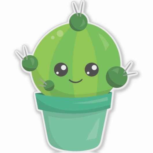 Cute Cactus, Kawaii Cactus, Green Cactus, Pot Sticker (Voorkant)