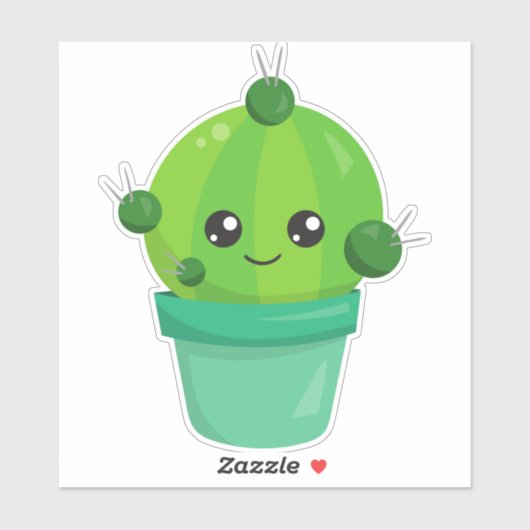 Cute Cactus, Kawaii Cactus, Green Cactus, Pot Sticker (Vel)