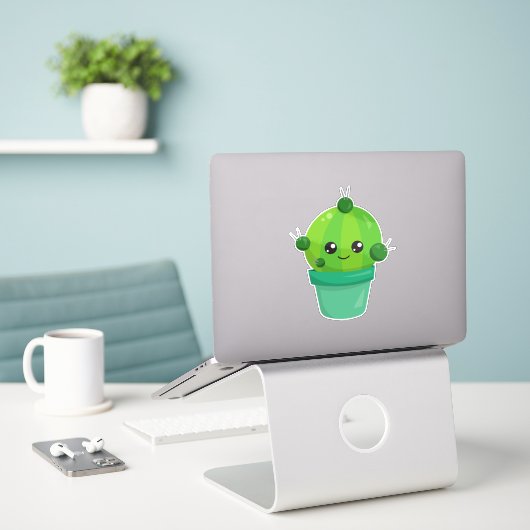 Cute Cactus, Kawaii Cactus, Green Cactus, Pot Sticker (Laptop op bureau)