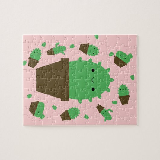 Cute cactus kawaii plant roze puzzel (Horizontaal)