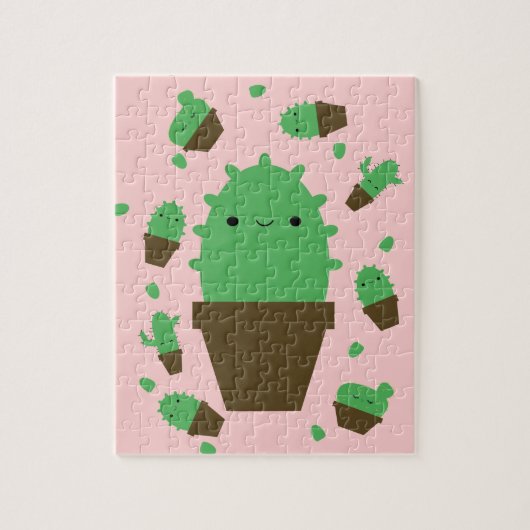 Cute cactus kawaii plant roze puzzel (Verticaal)