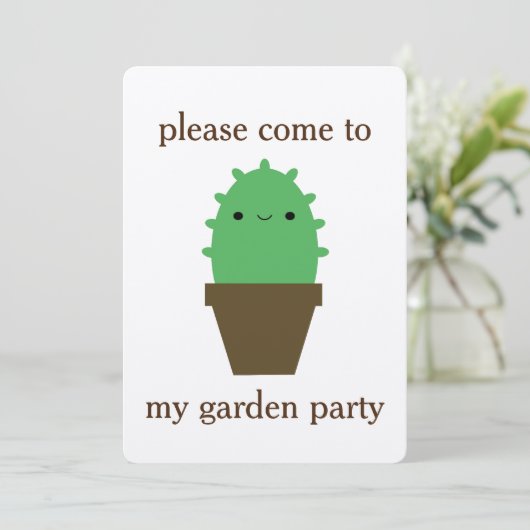 Cute cactus kawaii plant uitnodiging (Staand voorkant)