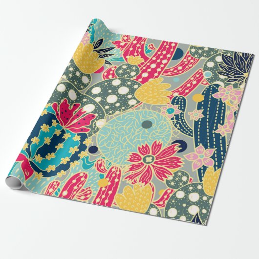 Cute cactus. Kleurig naadloos patroon. Cadeaupapier (Uitgerold)