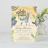 Cute Cactus & Llama Baby shower Fiesta Invitation Kaart (Staand voorkant)