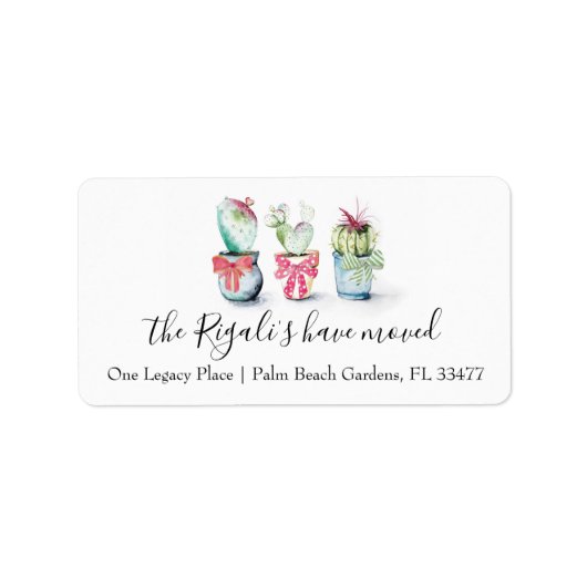 Cute Cactus Moving Announcement Return Address Etiket (Voorkant)