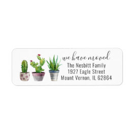 Cute Cactus Moving Announcement Return Address Etiket