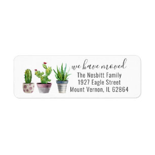 Cute Cactus Moving Announcement Return Address Etiket