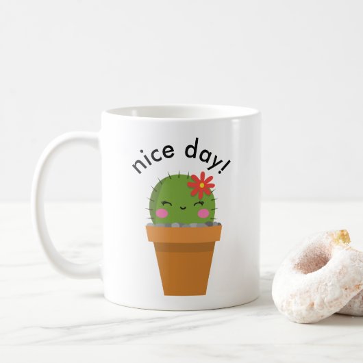 cute cactus mug, nice day mug koffiemok (Met donut)
