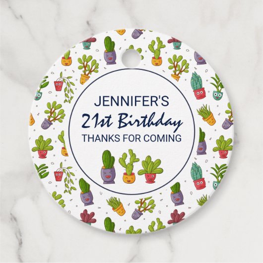 Cute Cactus Natuur Succulents Pattern Birthday Bedankjes Labels (Voorkant)