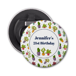 Cute Cactus Natuur Succulents Pattern Birthday Button Flesopener