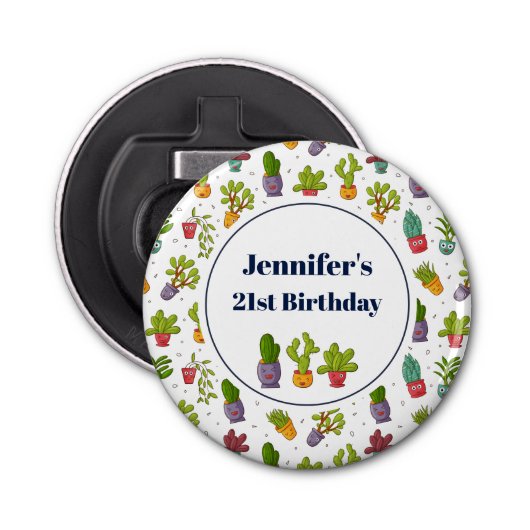 Cute Cactus Natuur Succulents Pattern Birthday Button Flesopener (Voorkant)