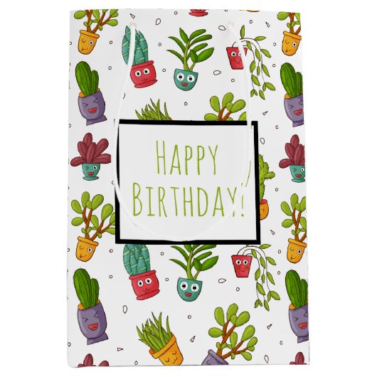Cute Cactus Natuur Succulents Pattern Birthday Medium Cadeauzakje (Voorkant)