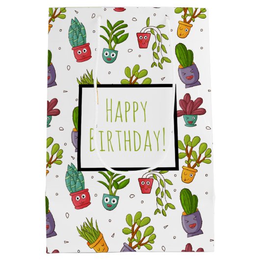Cute Cactus Natuur Succulents Pattern Birthday Medium Cadeauzakje (Achterkant)