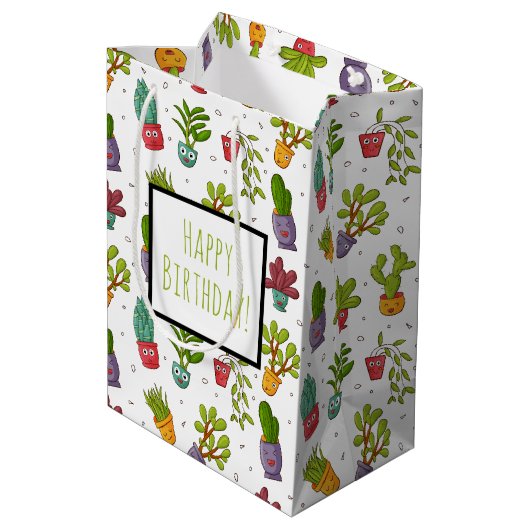 Cute Cactus Natuur Succulents Pattern Birthday Medium Cadeauzakje (Achterkant Gekanteld)