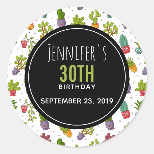 Cute Cactus Natuur Succulents Pattern Birthday Ronde Sticker (Voorkant)