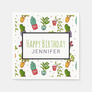 Cute Cactus Natuur Succulents Pattern Birthday Servet