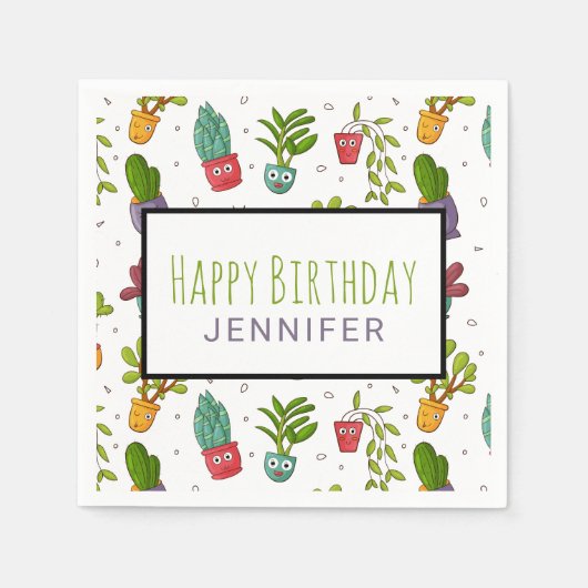 Cute Cactus Natuur Succulents Pattern Birthday Servet (Voorkant)