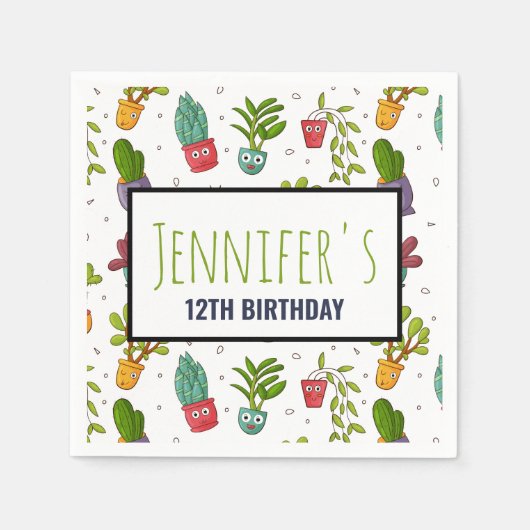 Cute Cactus Natuur Succulents Pattern Birthday Servet (Voorkant)