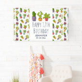 Cute Cactus Natuur Succulents Pattern Birthday Spandoek (Insitu)