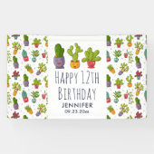 Cute Cactus Natuur Succulents Pattern Birthday Spandoek (Horizontaal)
