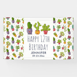 Cute Cactus Natuur Succulents Pattern Birthday Spandoek