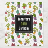 Cute Cactus Natuur Succulents Pattern Birthday Wijn Etiket (Enkel label)