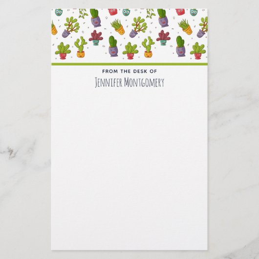 Cute Cactus Natuur Succulents Pattern Briefpapier (Voorkant)