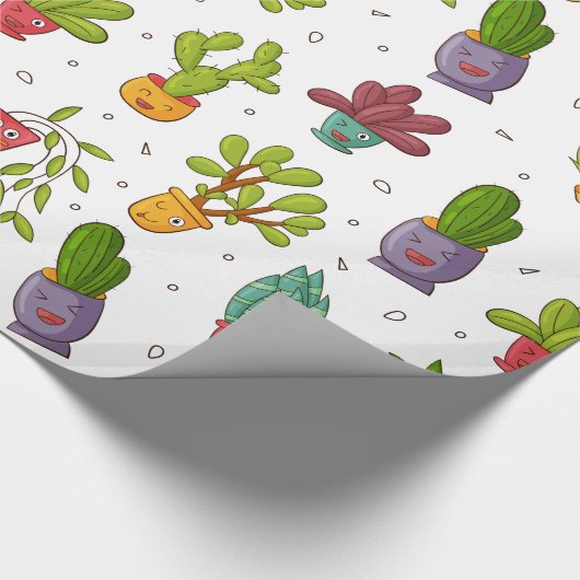 Cute Cactus Natuur Succulents Pattern Cadeaupapier (Hoek)