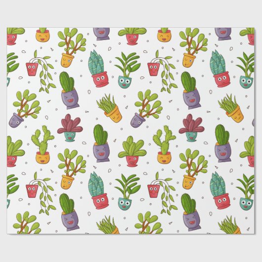 Cute Cactus Natuur Succulents Pattern Cadeaupapier (Vlak)