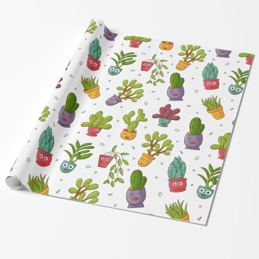 Cute Cactus Natuur Succulents Pattern Cadeaupapier (Uitgerold)