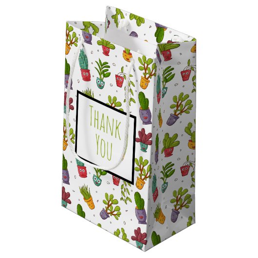 Cute Cactus Natuur Succulents Pattern Dank u Klein Cadeauzakje (Achterkant Gekanteld)