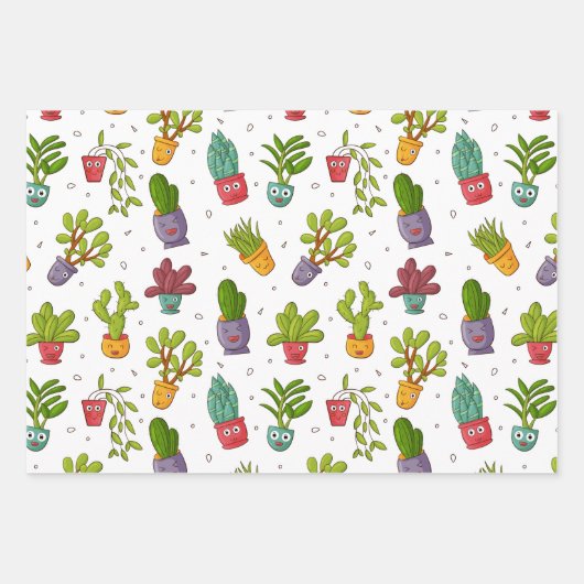 Cute Cactus Natuur Succulents Pattern Inpakpapier Vel (Voorkant 3)