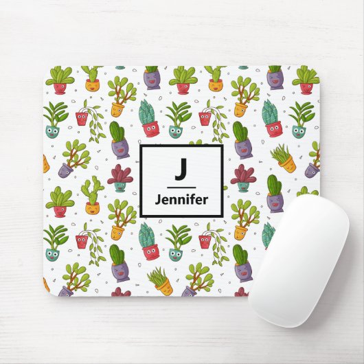 Cute Cactus Natuur Succulents Pattern Monogram Muismat (Met muis)