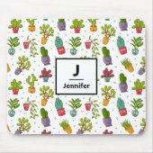 Cute Cactus Natuur Succulents Pattern Monogram Muismat (Voorkant)