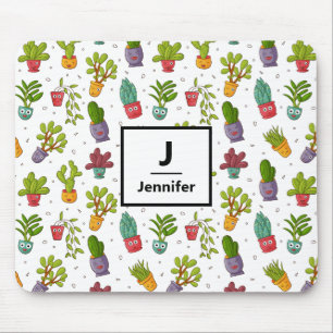Cute Cactus Natuur Succulents Pattern Monogram Muismat