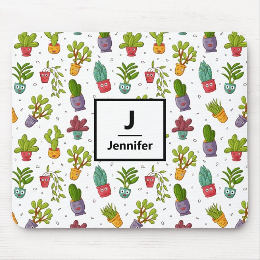 Cute Cactus Natuur Succulents Pattern Monogram Muismat (Voorkant)