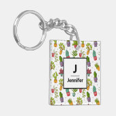 Cute Cactus Natuur Succulents Pattern Monogram Sleutelhanger (Voorkant Links)