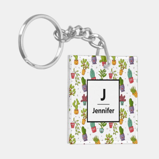 Cute Cactus Natuur Succulents Pattern Monogram Sleutelhanger (Voorkant Links)