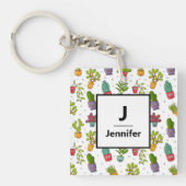 Cute Cactus Natuur Succulents Pattern Monogram Sleutelhanger (Voorkant)