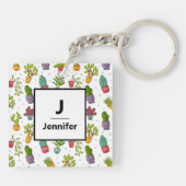 Cute Cactus Natuur Succulents Pattern Monogram Sleutelhanger (Achterkant)