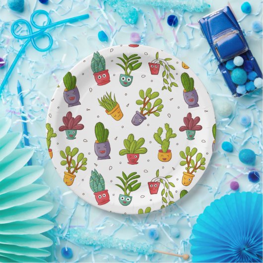 Cute Cactus Natuur Succulents Pattern Papieren Bordje (Feest)