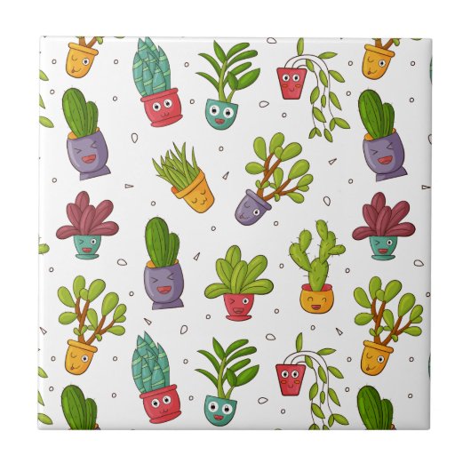 Cute Cactus Natuur Succulents Pattern Tegeltje (Voorkant)