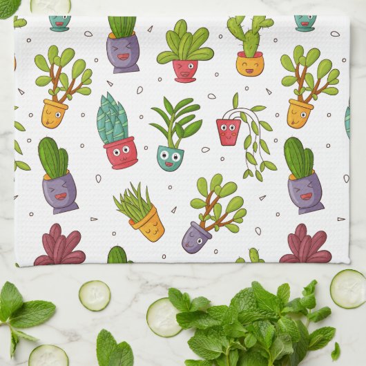 Cute Cactus Natuur Succulents Pattern Theedoek (Gevouwen)