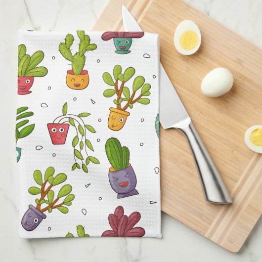 Cute Cactus Natuur Succulents Pattern Theedoek (Quarter Fold)
